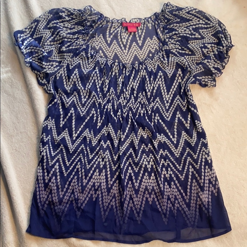 Beautiful indigo chiffon gathered blouse
